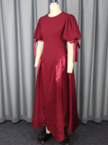 Round Neck Elegant Party Evening Dress Patchwork Fashion Puff Sleeve Party Dress