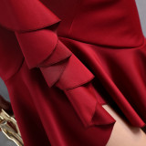 Formal Half Sleeve Solid Plain Irregular Mermaid Cocktail Dress