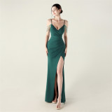 Women strap beaded chain Formal Party evening dress