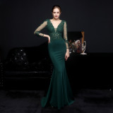 Autumn Occasional Formal Lace Upper V-Neck Mermaid Evening Dress