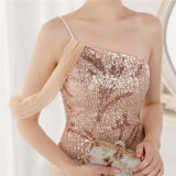Summer Sequin One Shoulder Slit Long Evening Dress