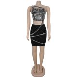 Women Diamond Strapless Top and Skirt Two-Piece Set