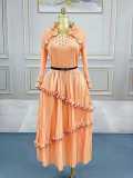 Plus Size Women Ruffle Edge Elegant Cake Maxi Dress