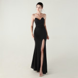 Women Wrap-chested Sweetheart Neck Cross Lace-Up Formal Party Evening Dress