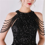 Summer sequin string shoulder midi elegant party dress