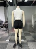 Women Career Casual Striped Patchwork Contrast Color Sleeveless Top and Shorts Sports Two-piece Set