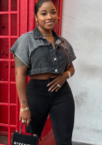 Women Casual Washed Colorblock Denim Jacket Women Casual Washed Colorblock Denim Jacket