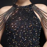 Summer sequin string shoulder midi elegant party dress