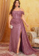 Women Strapless Lace-Up Backless Fishbone Slit Sequin Evening Dress