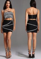 Women Diamond Strapless Top and Skirt Two-Piece Set Women Diamond Strapless Top and Skirt Two-Piece Set