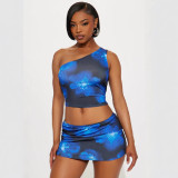 Women Print Top and Skirt Two-piece Set