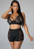 Women Body-fitting Lace Shoulder Strap Lace Two-piece Set