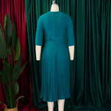Autumn and winter women's clothing ol fashion Turndown Collar pleated Slim Waist Plus Size African dress