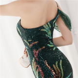 Summer Sequin One Shoulder Slit Long Evening Dress