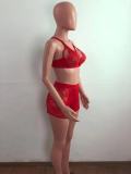 Women Body-fitting Lace Shoulder Strap Lace Two-piece Set