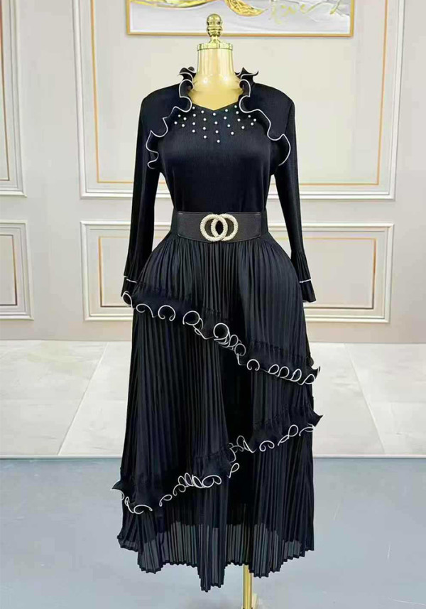Plus Size Women Ruffle Edge Elegant Cake Maxi Dress