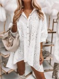 Spring Summer women's casual loose embroidered lace shirt
