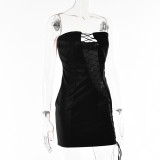 Women's Winter Sexy Strapless Lace-Up Slim Waist Bodycon Women's Dress
