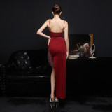 Summer Side Slit Tassels Strap Evening Dress