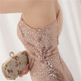 Summer Sequin One Shoulder Slit Long Evening Dress