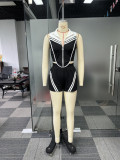 Women Career Casual Striped Patchwork Contrast Color Sleeveless Top and Shorts Sports Two-piece Set