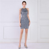 Summer sequin string shoulder midi elegant party dress