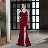Summer Formal Occasional Strap Slit Mermaid Evening Dress