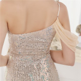 Summer Sequin One Shoulder Slit Long Evening Dress