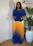 Pleated solid color v-neck top gradient pleated long skirt two-piece set for women