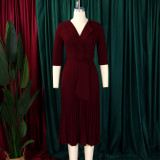 Autumn and winter women's clothing ol fashion Turndown Collar pleated Slim Waist Plus Size African dress