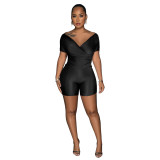 Women's clothing fashion solid color reflective pleated v-neck pants two-piece set