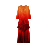 Plus Size women's clothing Slim Fit two-piece pleated gradient top pleated long skirt