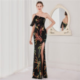 Summer Sequin One Shoulder Slit Long Evening Dress