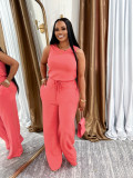 Summer fashion  Casual women's sleeveless lace-up solid color Jumpsuit