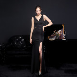 Summer Formal Sleeveless Slit Mermaid v-Neck Evening Dress