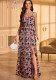 Women Elegant Summer Floral Mesh Slit Suspender Maxi Dress