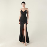 Women strap beaded chain Formal Party evening dress