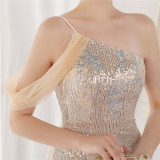 Summer Sequin One Shoulder Slit Long Evening Dress