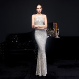Summer Occasional Sequin Halter Mermaid Long Evening Dress