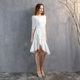 Formal Half Sleeve Solid Plain Irregular Mermaid Cocktail Dress