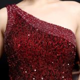 Summer Side Slit One Shoulder Sequin Evening Dress