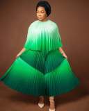 Plus Size women's clothing Slim Fit two-piece pleated gradient top pleated long skirt