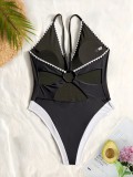 Women Backless Color Block Sexy Bikini One-piece Swimsuit