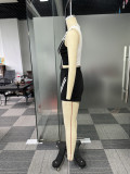 Women Career Casual Striped Patchwork Contrast Color Sleeveless Top and Shorts Sports Two-piece Set