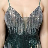 Summer Sheer Sequin Strap Mermaid Evening Dress