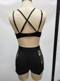 Women Body-fitting Lace Shoulder Strap Lace Two-piece Set