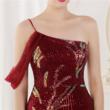 Summer Sequin One Shoulder Slit Long Evening Dress