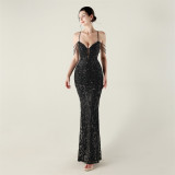 Women crystal diamond sequin embroidery Formal Party evening dress