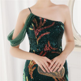 Summer Sequin One Shoulder Slit Long Evening Dress