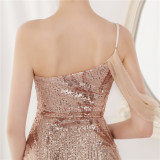 Summer Sequin One Shoulder Slit Long Evening Dress